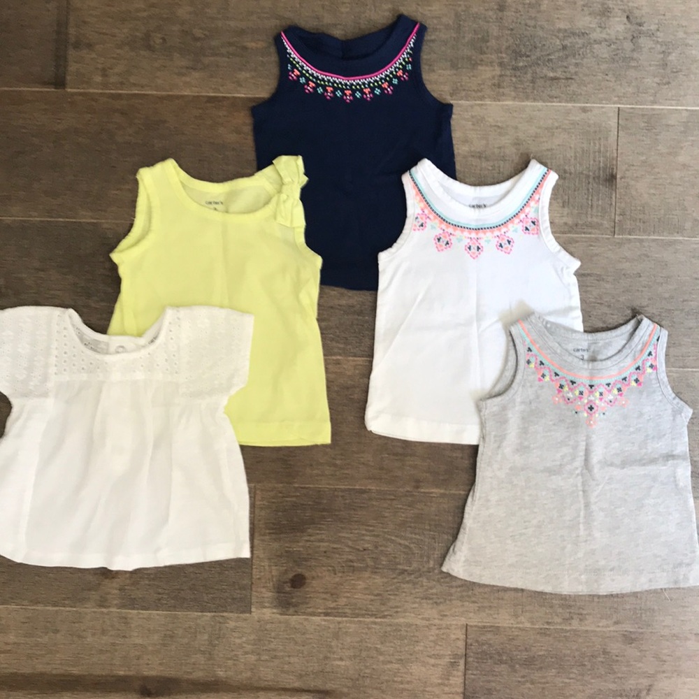 5 Carters never worn shirts, size 3 months